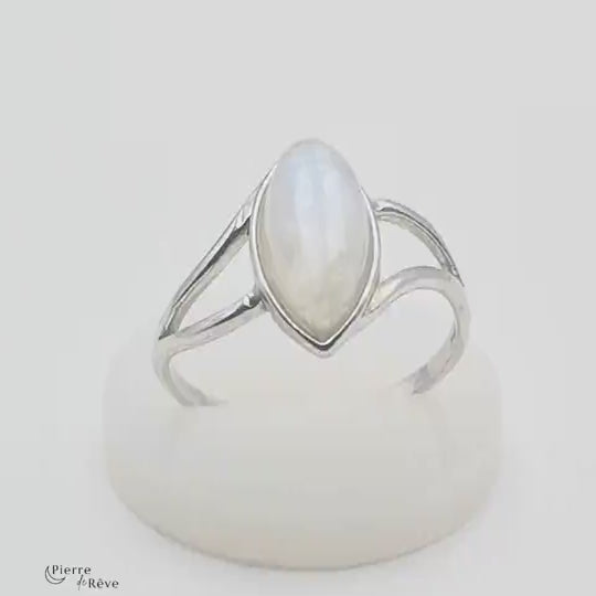 bague en pierre de lune blanche véritable bijoux en argent rhodié pour femme
