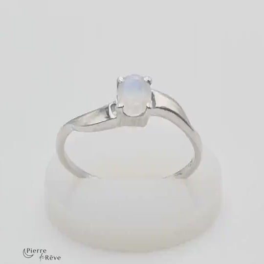 bague en pierre de lune véritable sur argent rhodié bijoux pour femme