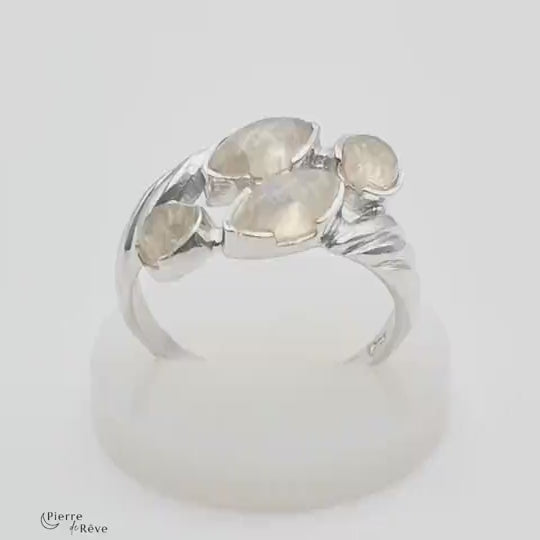bague en pierre de lune naturelle véritable bijoux en argent rhodié pour femme
