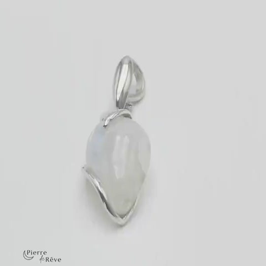 pendentif en argent rhodié et pierre de lune véritable bijoux pour femme