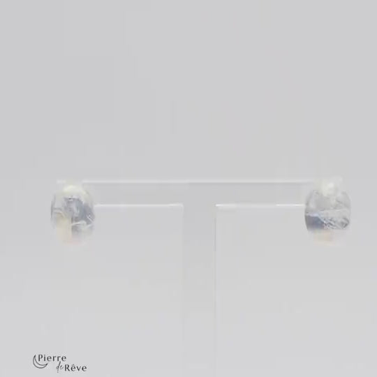 boucles d'oreilles en pierre de lune blanche véritable en argent rhodié pour femme