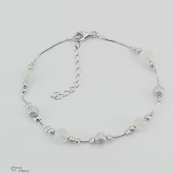 bracelet en pierre de lune naturelle véritable bijoux en argent rhodié pour femme