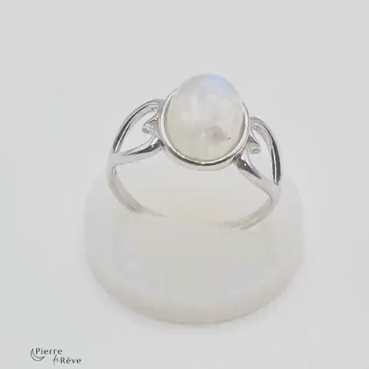 Bague Pierre de Lune arc en ciel en Argent rhodié pour femme - Thalia