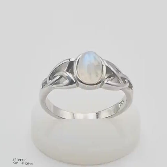 bague en pierre de lune naturelle sur argent rhodié pour femme