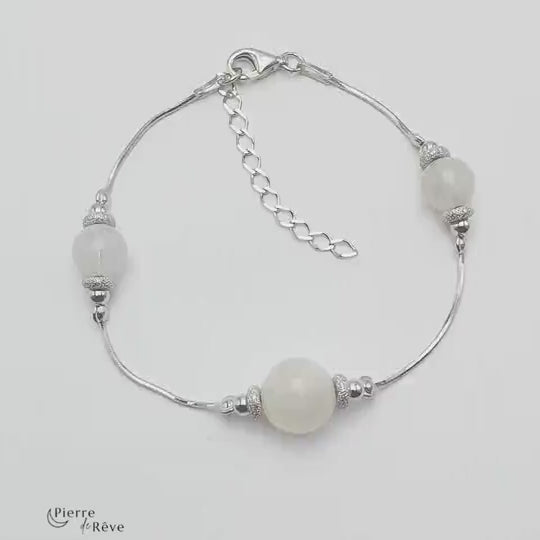 bracelet en pierre de lune blanche véritable bijoux en argent rhodié pour femme