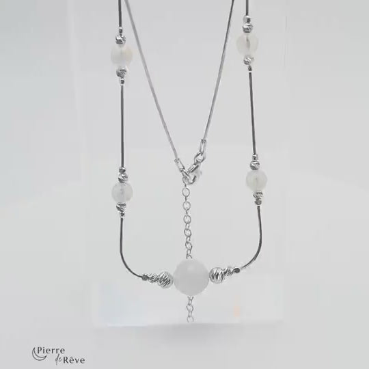 collier en pierre de lune naturelle véritable sur argent rhodie pour femme