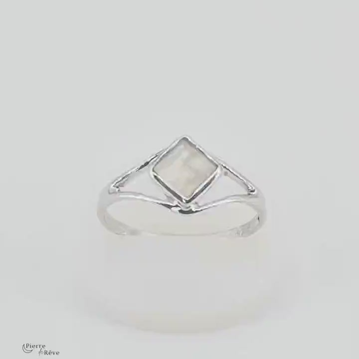bague en pierre de lune véritable naturelle bijoux en argent rhodié pour femme
