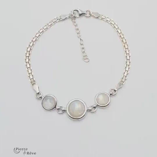 bracelet en argent rhodié et pierre de lune blanche véritable bijoux pour femme