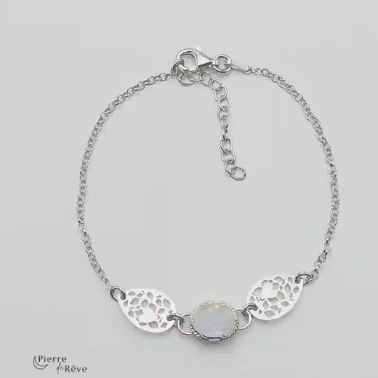 bracelet pour femme bijoux en argent rhodié et pierre de lune véritable