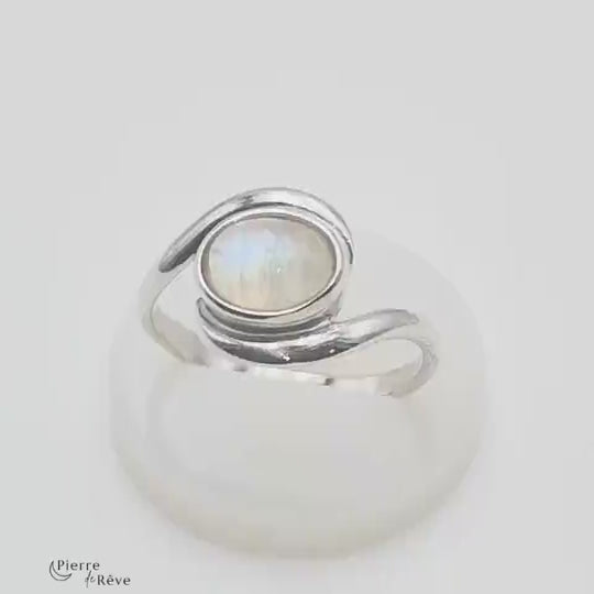 Bague en Argent femme avec Pierre de Lune blanche - Evade