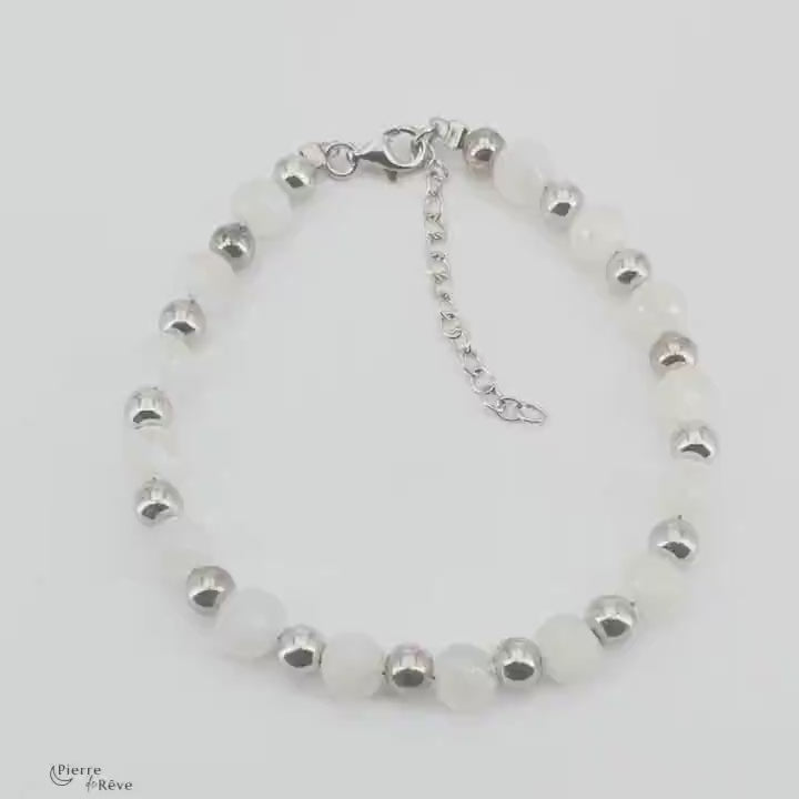 bracelet en pierre de lune véritable en argent 925 rhodié pour femme