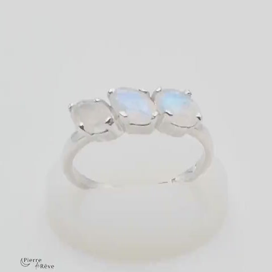 bague pour femme en pierre de lune véritable bijoux en argent rhodié