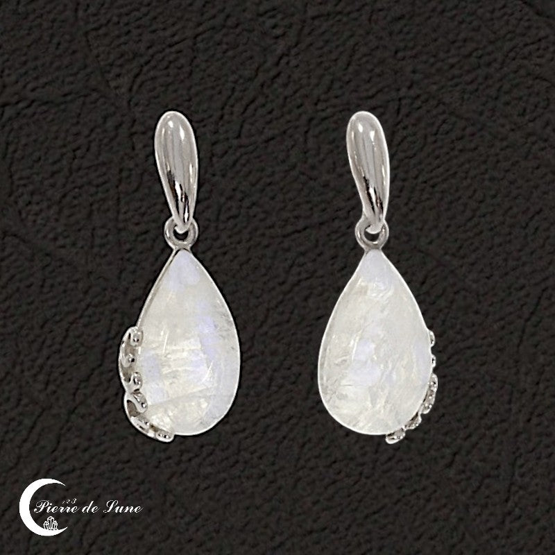 Artisanat de qualité : Boucles d'oreilles Pierre de Lune (Sérénité) fait main